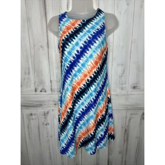 blue and orange tie dye dress Women's Malea Crochet Tank Dress in Jelly Mint Watercolor Wash by YFB